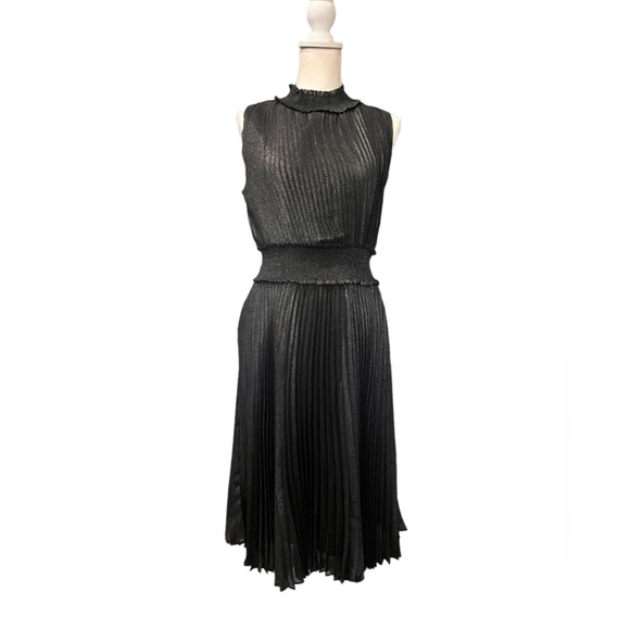 Nanette Lepore Black Silver Sparkle Accordion Pleated Dress Size 12 - Picture 1 of 9